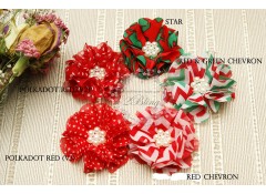 Selina Chiffon flower "Christmas" - Medium (6.5cm), Pack of 3